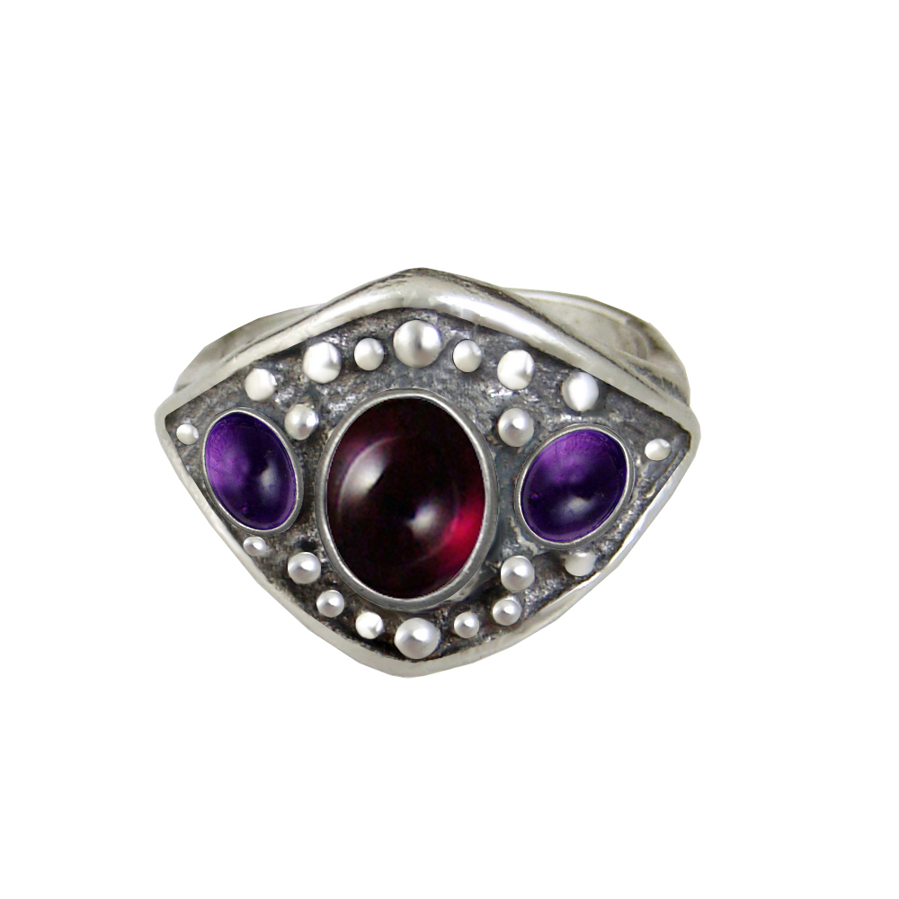 Sterling Silver Medieval Lady's Ring with Garnet And Amethyst Size 8